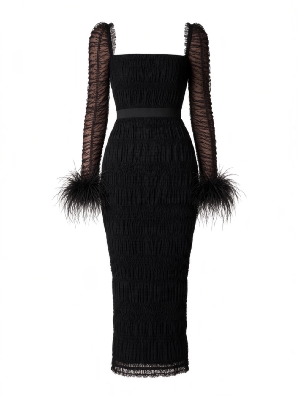 self-portrait Black Dot Mesh Feather Midi Dress Size: US0 - MSRP $595 - NWT
